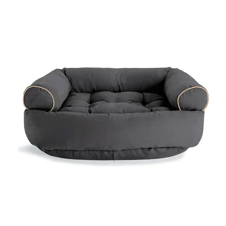 "Orthopedic dog sofa with cushioning, eco-friendly and stress-relieving, offering joint support and comfort for dogs."