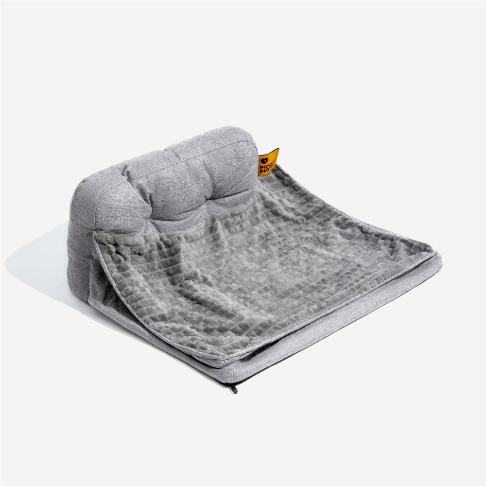 "Orthopedic pet bed with supportive terylene fabric, thick base, built-in pillow, ideal for joint comfort, non-slip design."