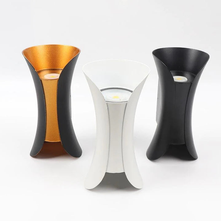 Outdoor LED wall light, modern design, durable aluminum, weatherproof IP65, bright warm light, perfect for gardens and patios