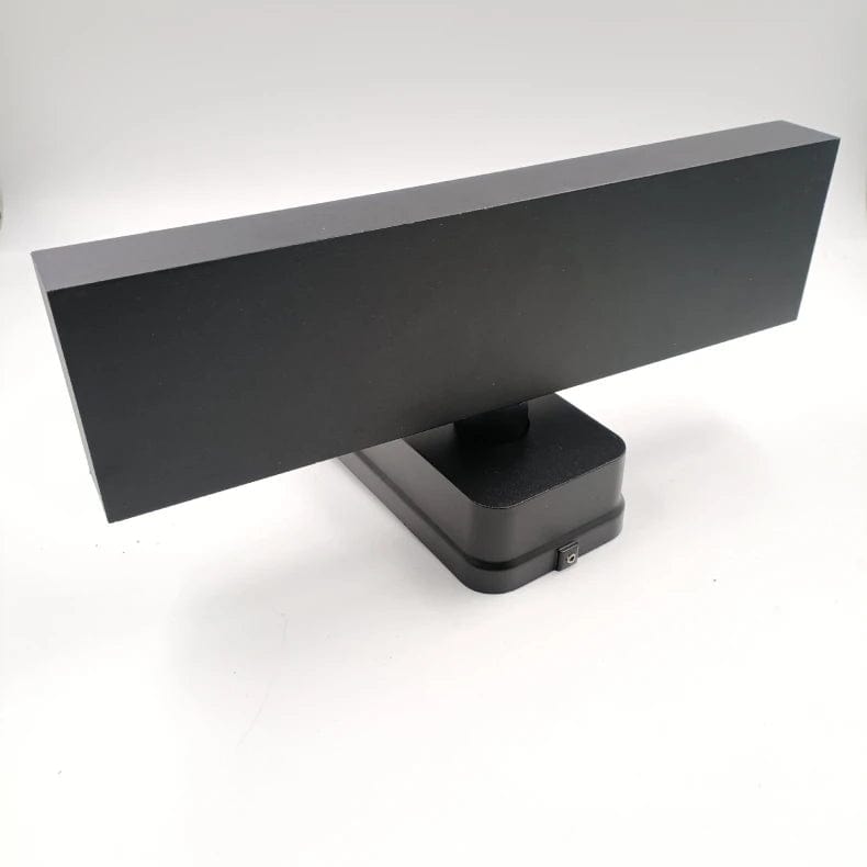 "Outdoor PIR motion sensor wall light, black aluminium, IP65 waterproof, rotatable design, warm white glow, modern style."