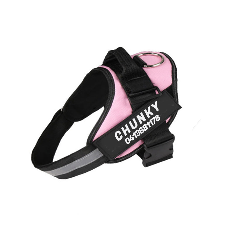 Personalized no-pull dog harness with ergonomic design, available in various colors, featuring reflective strips and easy-on/