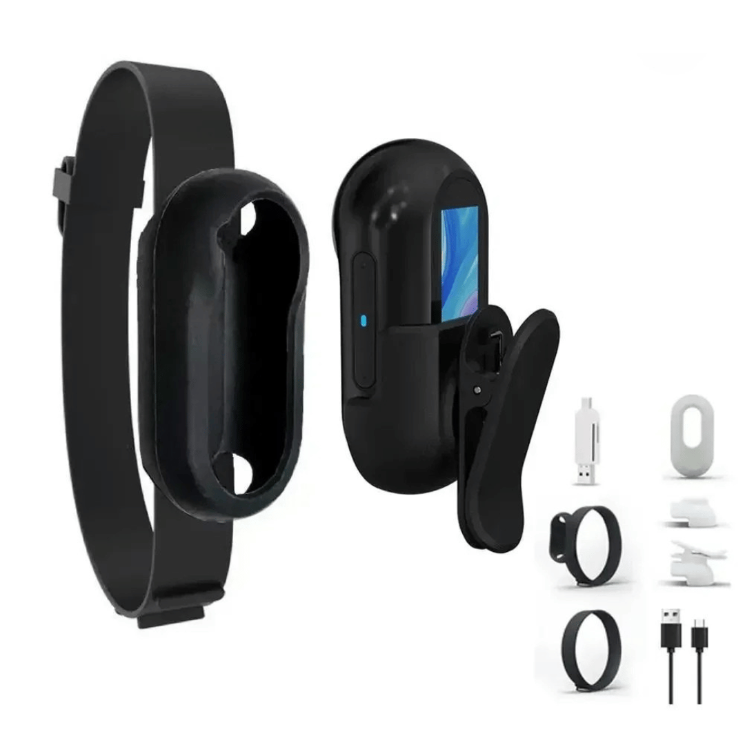 "Pet collar camera with 160° wide-angle lens and HD 1080P video, designed for cats and dogs, fits comfortably on collars."