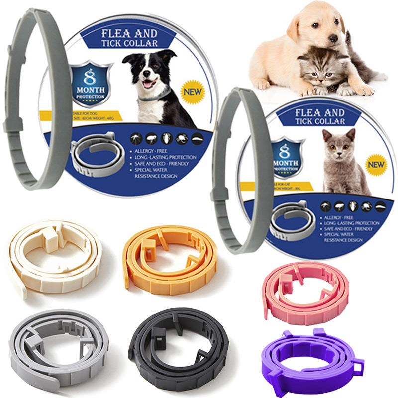 "Pet collar with natural defense against ticks and fleas, durable and waterproof, in various colors for long-lasting protecti