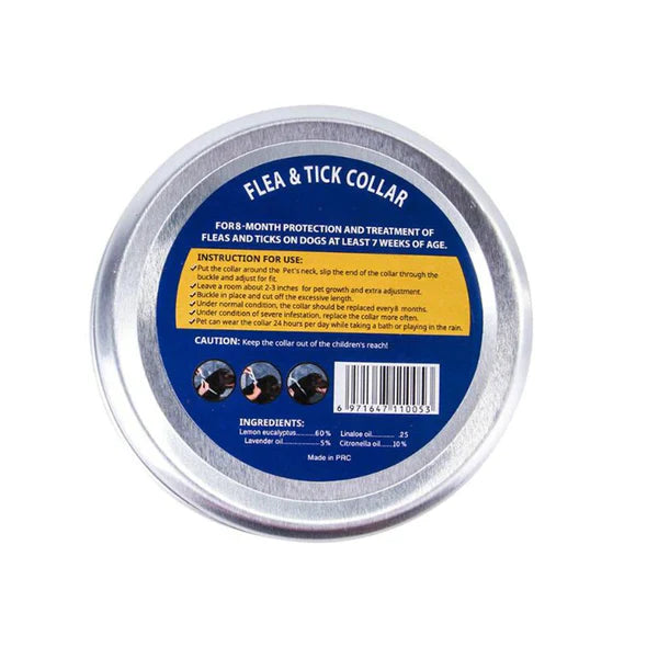 "Pet collar with natural defense against ticks and fleas, durable and waterproof, in various colors for long-lasting protecti
