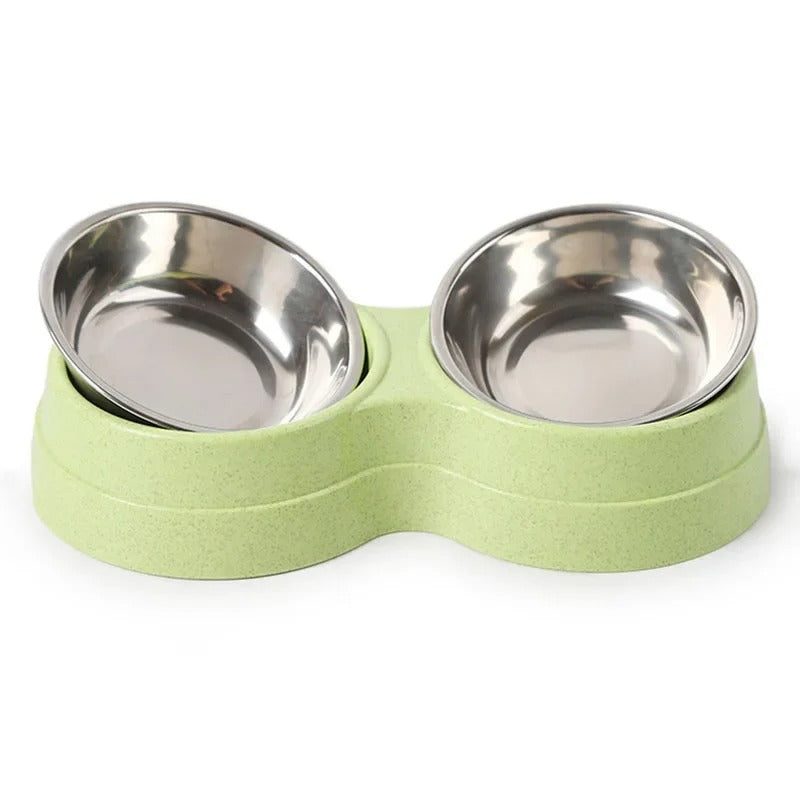 "Pet DualFeast Bowls for Food and Water, non-slip, double design, vibrant colors, durable, skid-resistant base for pets."