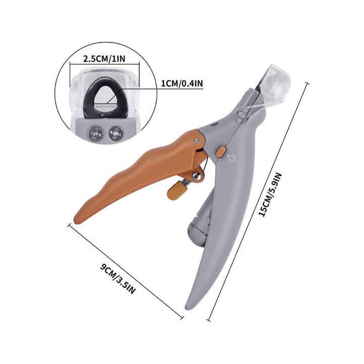 Pet nail clipper with LED light for safe grooming. Ergonomic design, bright lights for precision trimming. Pet supplies.
