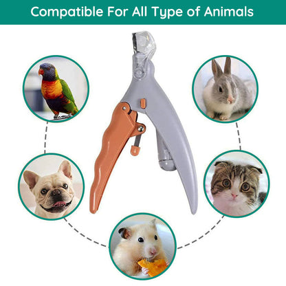 "Pet nail clipper with LED light, stainless steel blade, protective sensor for safe, precise dog and cat nail grooming."