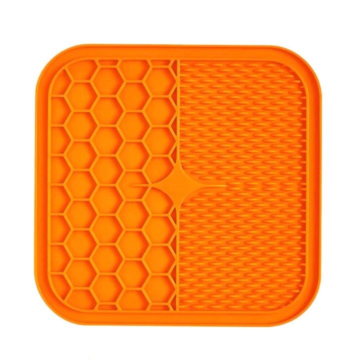 "Pet silicone lick mat in vibrant colors for stress relief and slow feeding; features textured surface for pets' wellness."