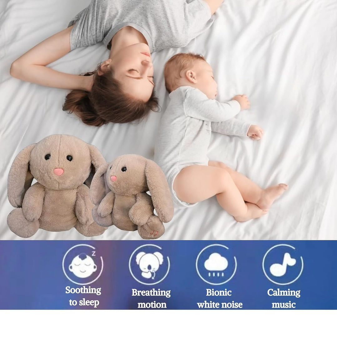 Plush teddy for kids with glowing nightlight, soothing heartbeat, realistic breathing; provides comfort and relaxation.