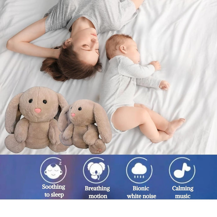 Plush teddy for kids with glowing nightlight, soothing heartbeat, realistic breathing; provides comfort and relaxation.