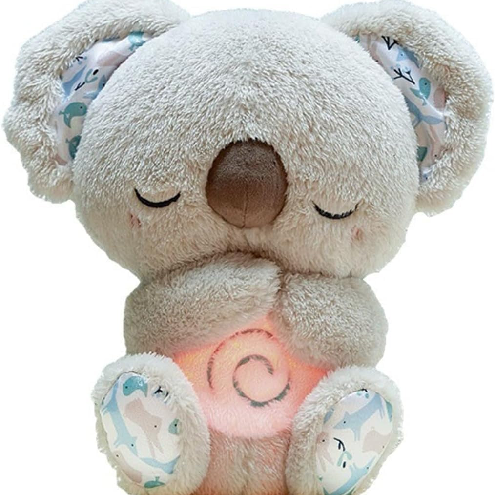 Plush teddy for kids with glowing nightlight, soothing heartbeat, realistic breathing; provides comfort and relaxation.