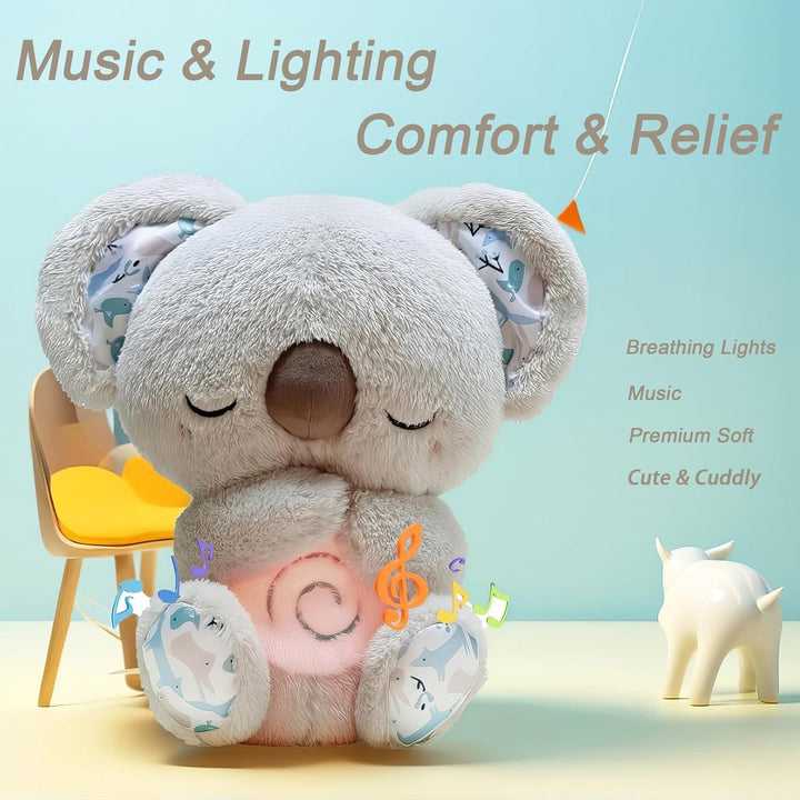 Plush teddy for kids with glowing nightlight, soothing heartbeat, realistic breathing; provides comfort and relaxation.
