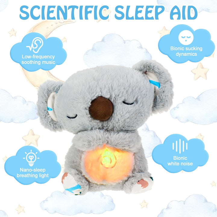 Plush teddy for kids with glowing nightlight, soothing heartbeat, realistic breathing; provides comfort and relaxation.