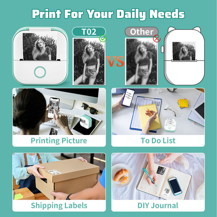 Pocket-sized inkless thermal photo printer. Sleek, compact design perfect for easy, portable instant printing.