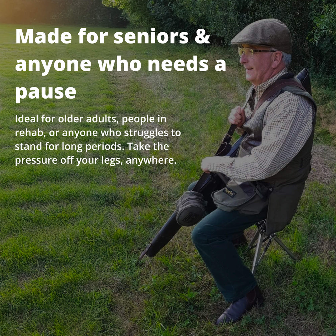 "Portable folding walking cane with seat, lightweight aluminum frame, tripod base, ergonomic handle for stability and comfort