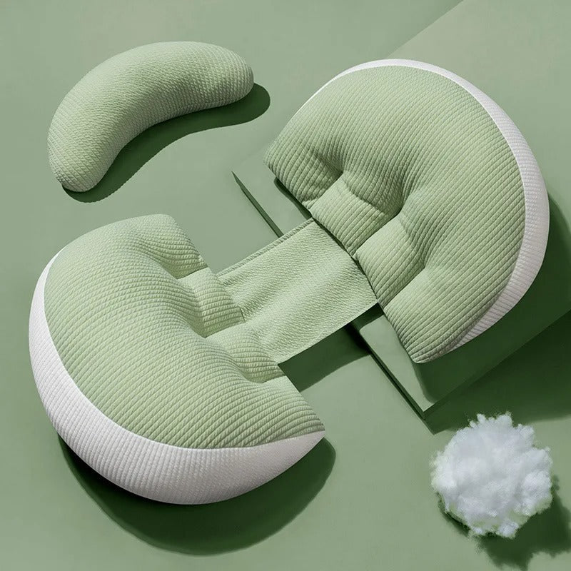 "Premium maternity body pillow with cotton cover, ergonomic design, full-body support for comfort and alignment, hypoallergen