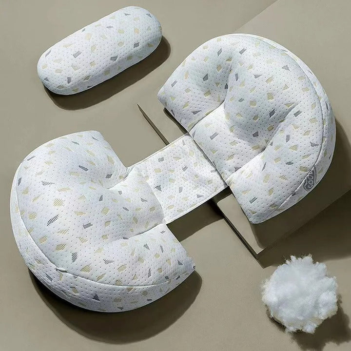 "Premium maternity body pillow with cotton cover, ergonomic design, full-body support for comfort and alignment, hypoallergen