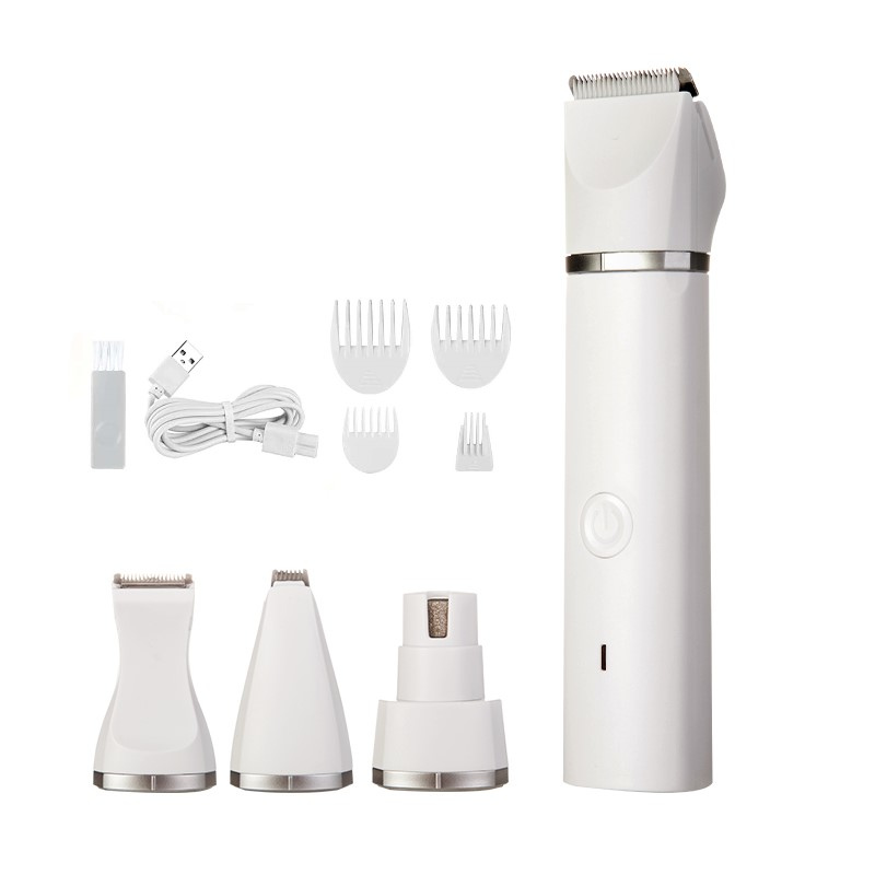 "Premium silent pet grooming kit with clippers and nail care tools for stress-free trimming, shown on a white background."