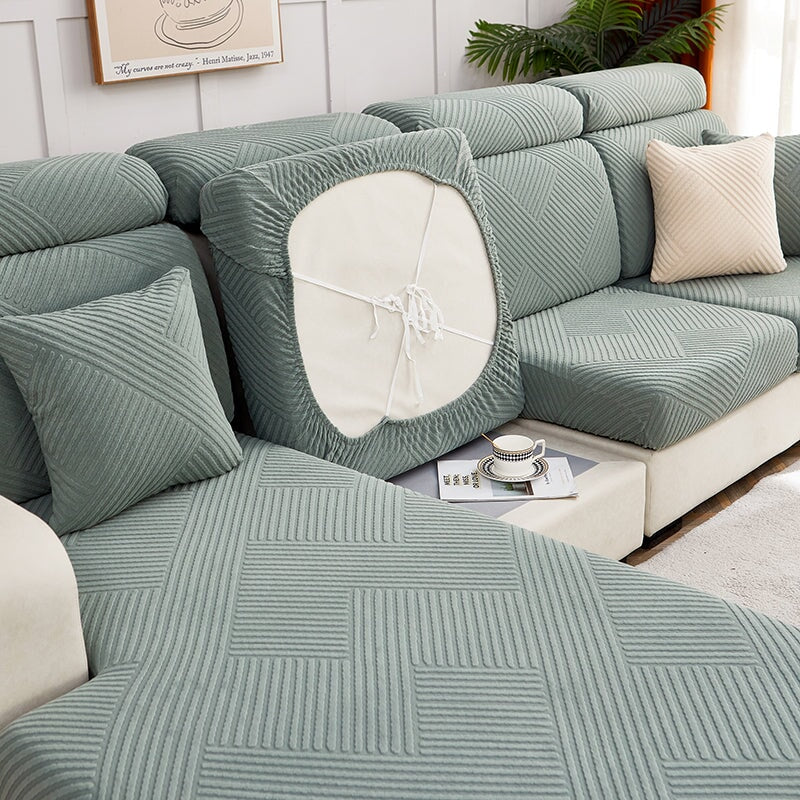 "Premium zig zag sectional sofa cover; modern, durable fabric, adds style and protection; ideal for pet-friendly homes."