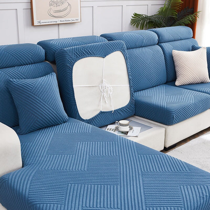 "Premium zig zag sectional sofa cover; modern, durable fabric, adds style and protection; ideal for pet-friendly homes."