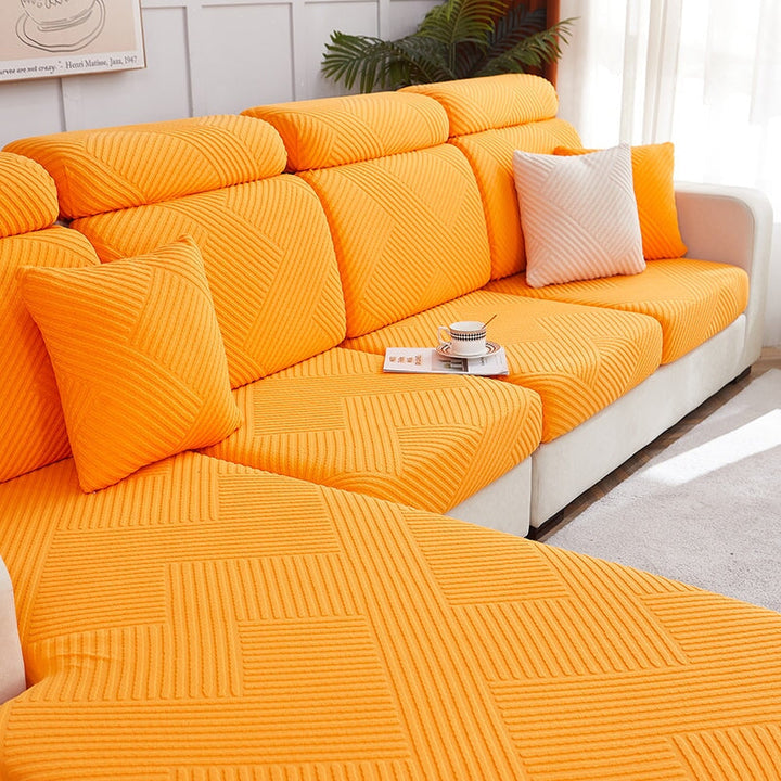 "Premium zig zag sectional sofa cover; modern, durable fabric, adds style and protection; ideal for pet-friendly homes."