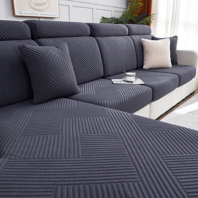 "Premium zig zag sectional sofa cover; modern, durable fabric, adds style and protection; ideal for pet-friendly homes."