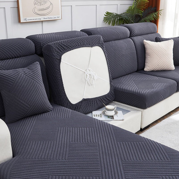 "Premium zig zag sectional sofa cover; modern, durable fabric, adds style and protection; ideal for pet-friendly homes."