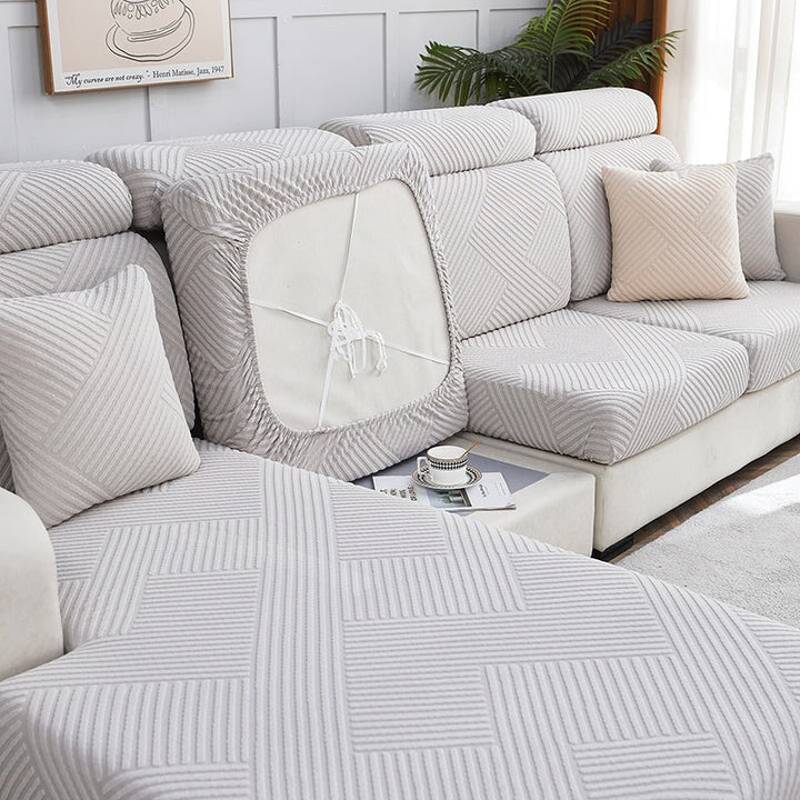 "Premium zig zag sectional sofa cover; modern, durable fabric, adds style and protection; ideal for pet-friendly homes."