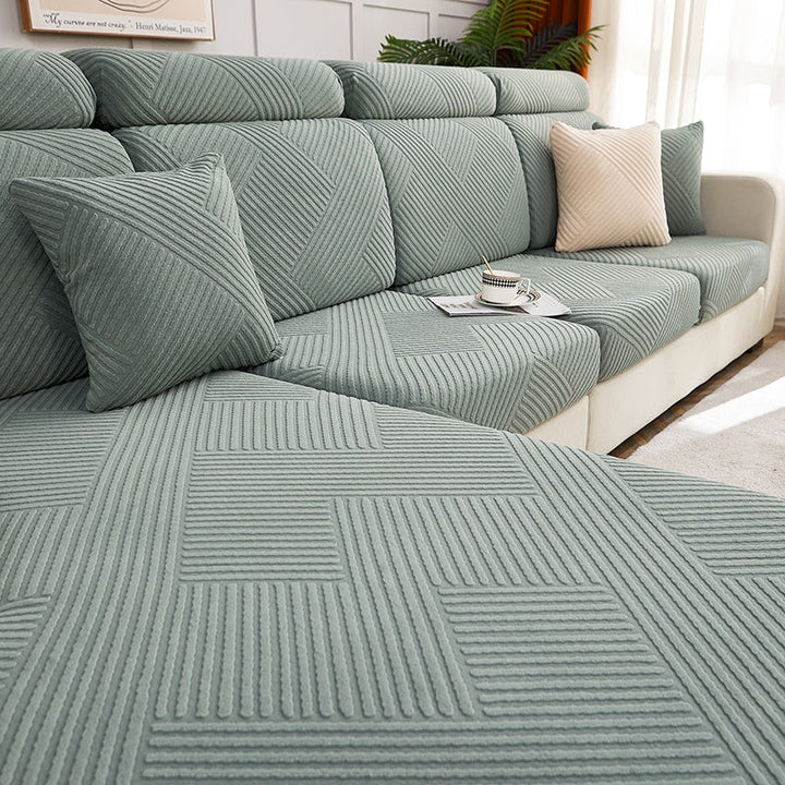 "Premium zig zag sectional sofa cover; modern, durable fabric, adds style and protection; ideal for pet-friendly homes."