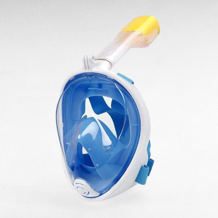 "Pro-grade snorkel mask for men and women, silicone build, anti-fog tempered glass, stylish design, ensures comfort and fit."