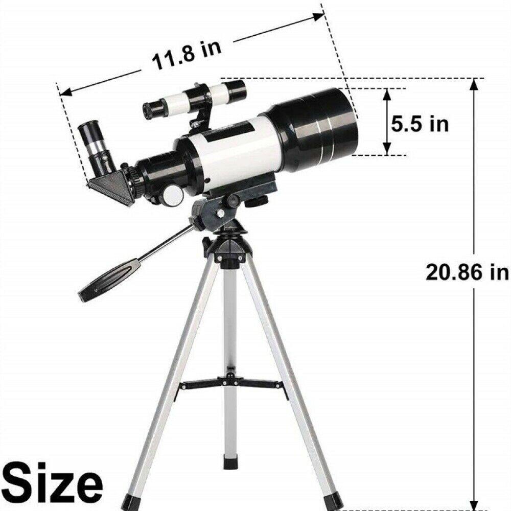 "Professional refracting telescope with 150x magnification on a tripod, ideal for stargazing and celestial observation."