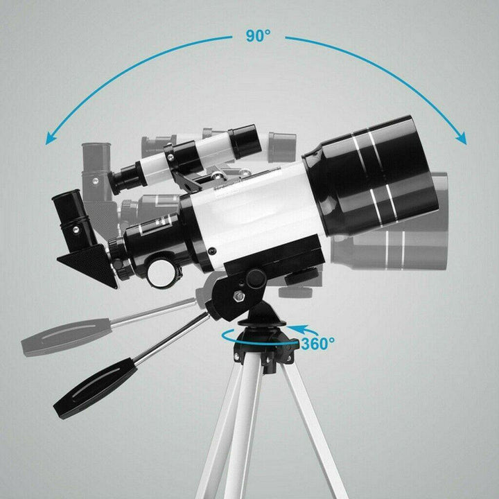 "Professional refracting telescope with 150x magnification on a tripod, ideal for stargazing and celestial observation."