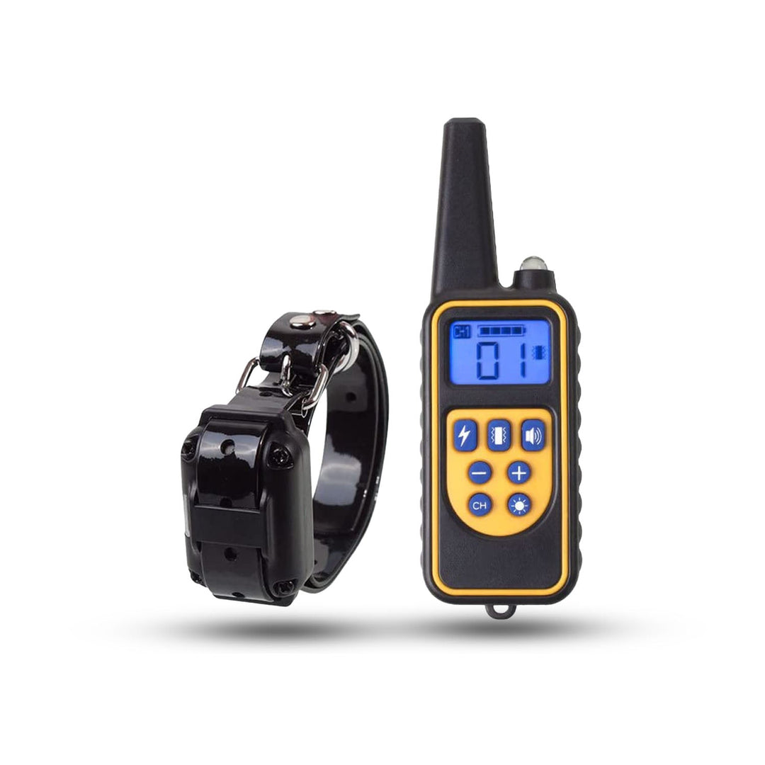 Rechargeable electric dog training collar with 800M range, waterproof, adjustable, and includes a user-friendly remote contro