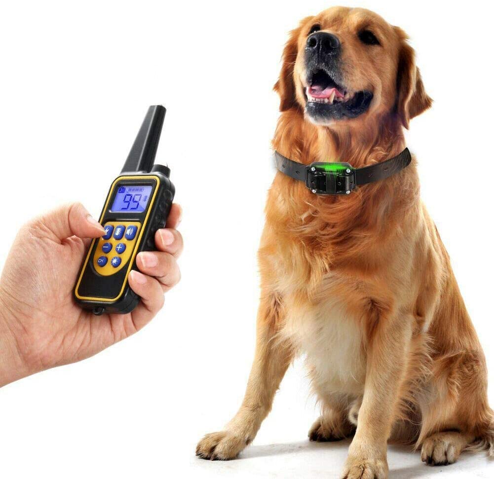 Rechargeable electric dog training collar with 800M range, waterproof, adjustable, and includes a user-friendly remote contro