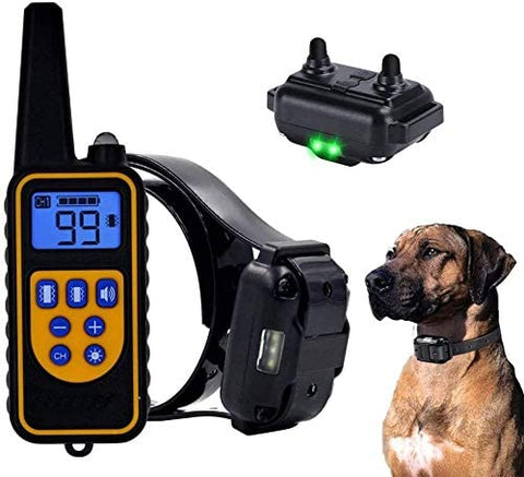 Rechargeable electric dog training collar with 800M range, waterproof, adjustable, and includes a user-friendly remote contro