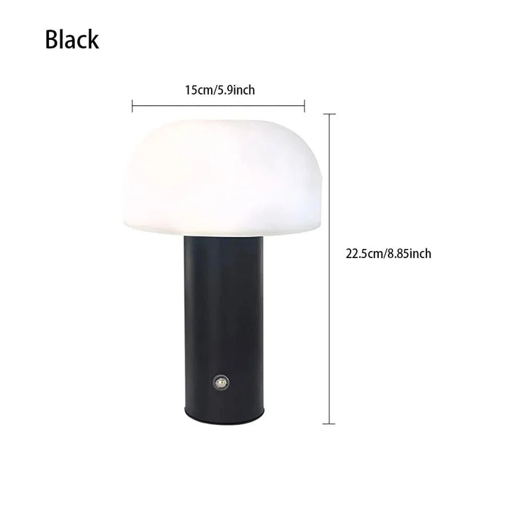 "Rechargeable mushroom LED table lamp with touch control in bold colors, perfect for modern decor and ambient lighting."