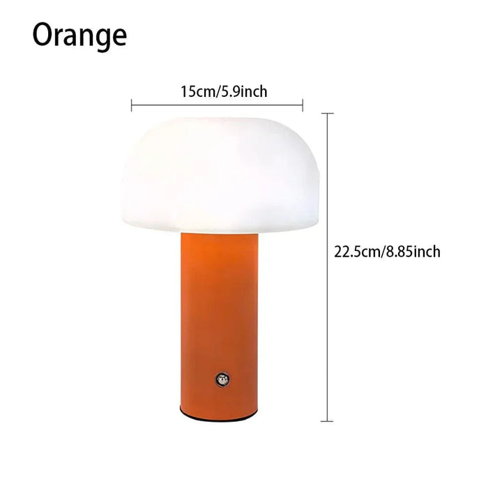 "Rechargeable mushroom LED table lamp with touch control in bold colors, perfect for modern decor and ambient lighting."