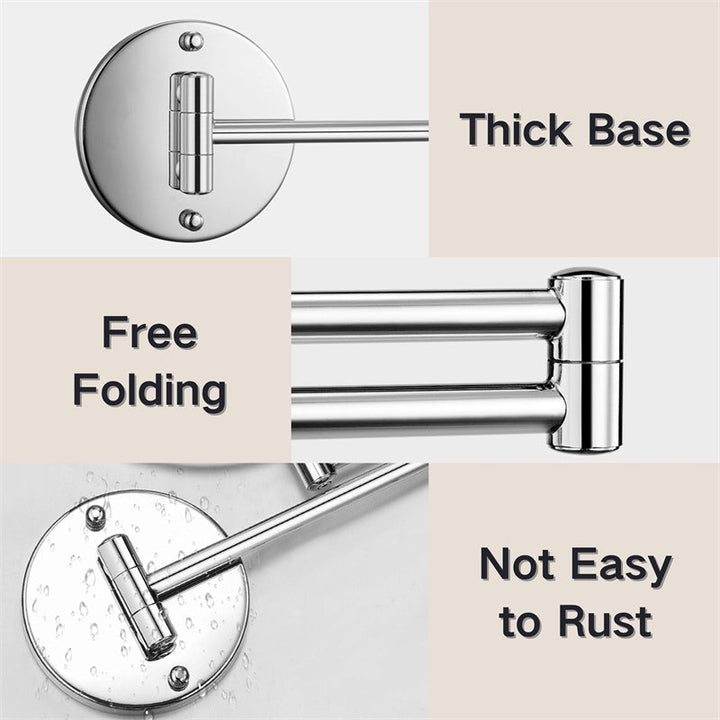 "Rechargeable wall mounted shaving mirror with LED lights, featuring three light settings and a sleek modern design."