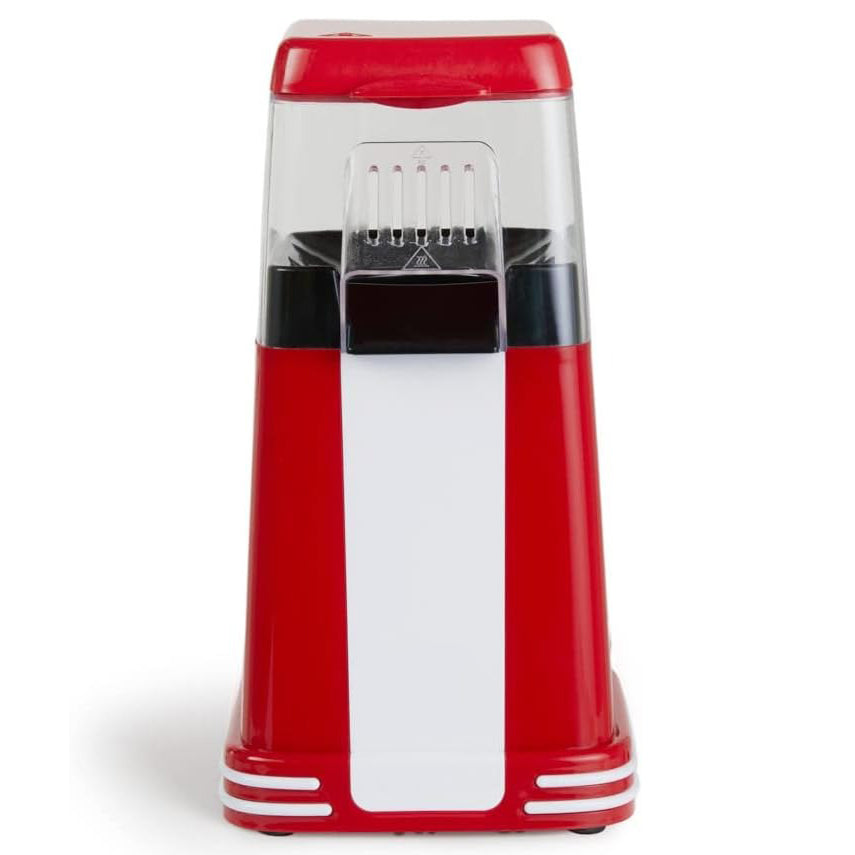 Red and white retro 1200W hot air popcorn maker with vintage design; ideal for healthy, quick snacks at home or parties.