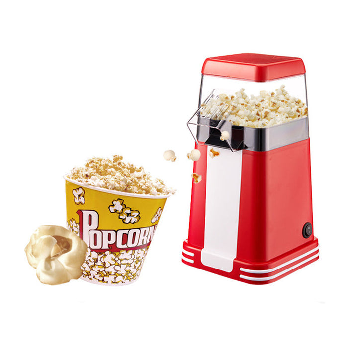 Red and white retro 1200W hot air popcorn maker with vintage design; ideal for healthy, quick snacks at home or parties.
