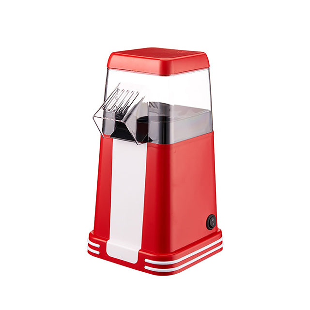 Red and white retro 1200W hot air popcorn maker with vintage design; ideal for healthy, quick snacks at home or parties.