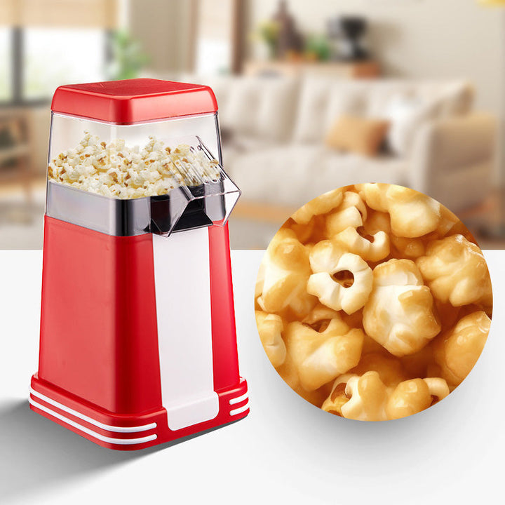 Red and white retro 1200W hot air popcorn maker with vintage design; ideal for healthy, quick snacks at home or parties.