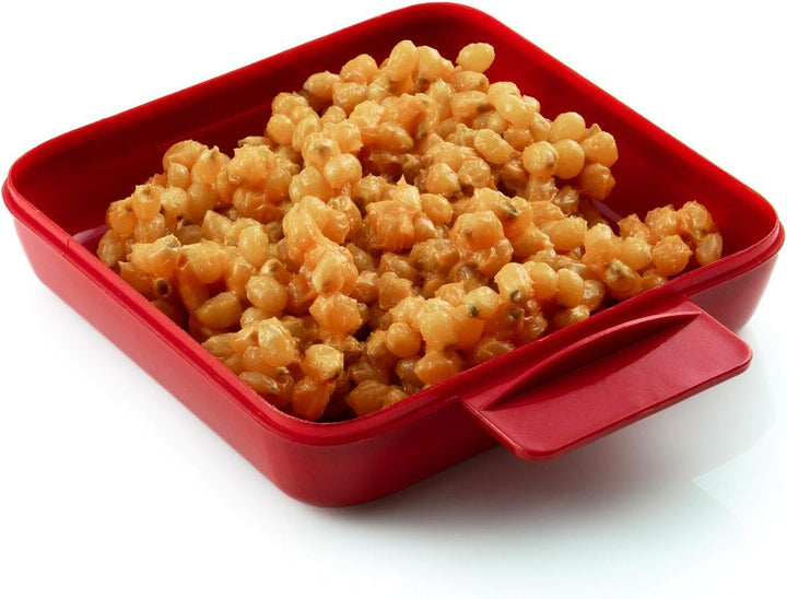 Red and white retro 1200W hot air popcorn maker with vintage design; ideal for healthy, quick snacks at home or parties.