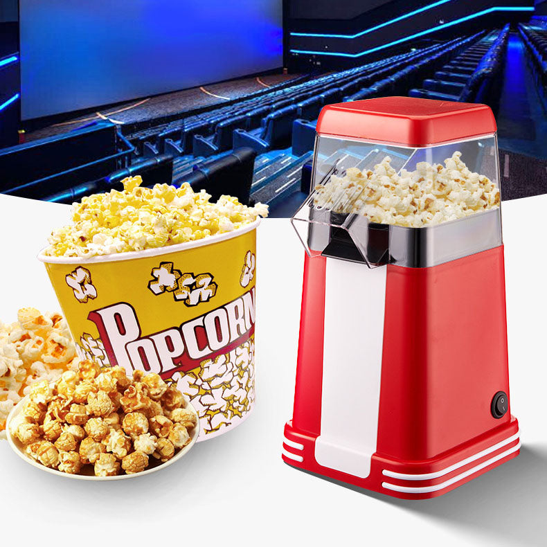 Red and white retro 1200W hot air popcorn maker with vintage design; ideal for healthy, quick snacks at home or parties.