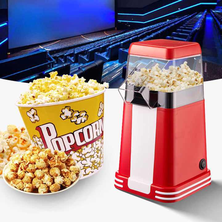 Red and white retro 1200W hot air popcorn maker with vintage design; ideal for healthy, quick snacks at home or parties.