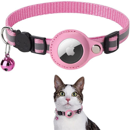 Reflective cat GPS tracker collar with quick release and durable nylon, designed for safety and night visibility.