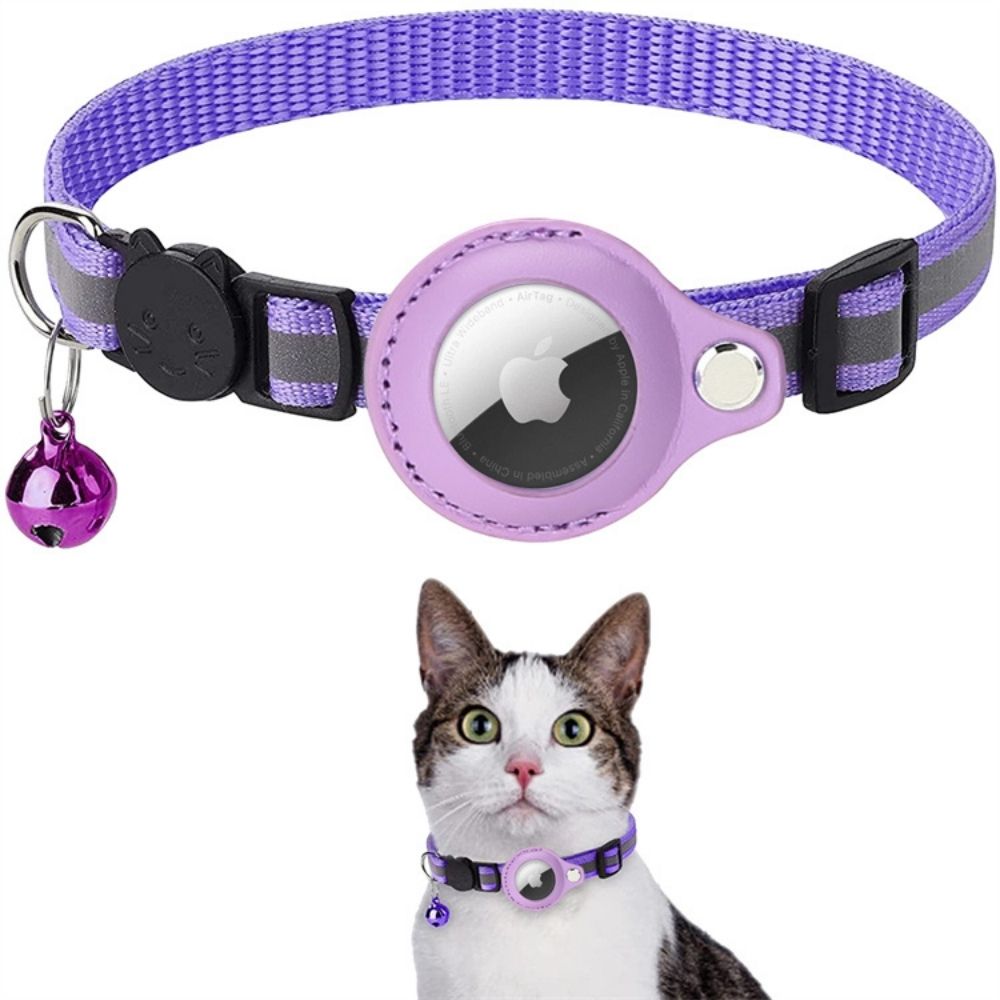 Reflective cat GPS tracker collar with quick release and durable nylon, designed for safety and night visibility.