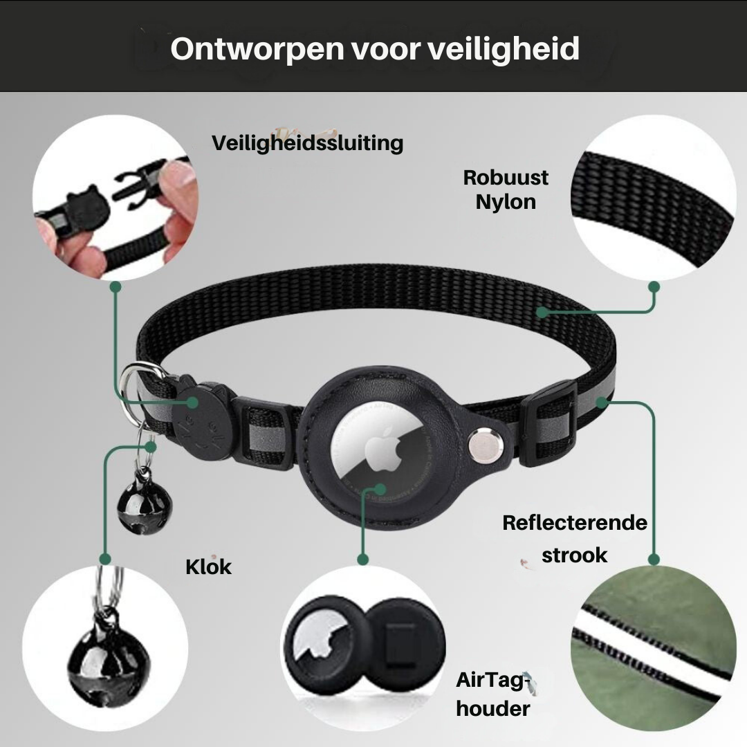Reflective cat GPS tracker collar with quick release and durable nylon, designed for safety and night visibility.