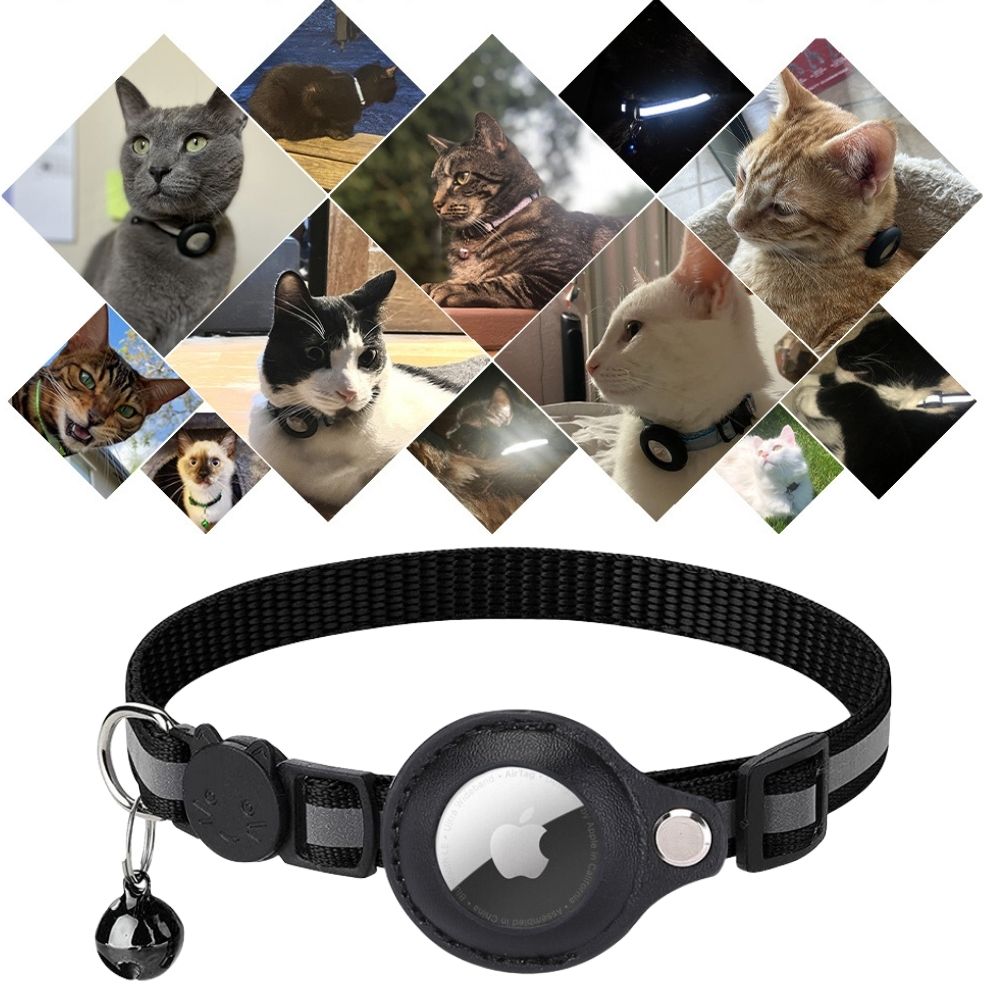 Reflective cat GPS tracker collar with quick release and durable nylon, designed for safety and night visibility.