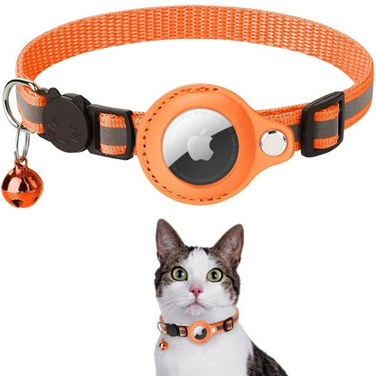 Reflective cat GPS tracker collar with quick release and durable nylon, designed for safety and night visibility.